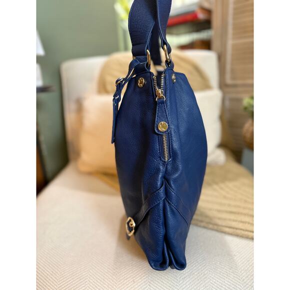 Emma Fox Classic Frame Large Leather Navy Blue Kiss-Lock Shoulder Satchel - Picture 4 of 11